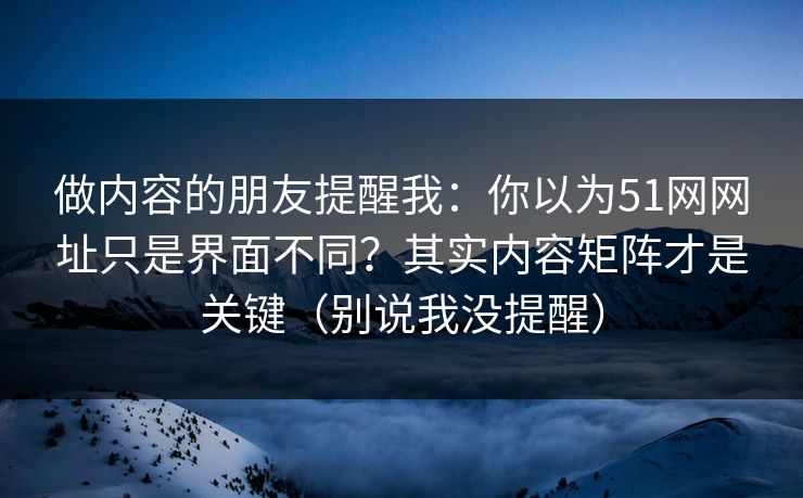 做内容的朋友提醒我：你以为51网网址只是界面不同？其实内容矩阵才是关键（别说我没提醒）